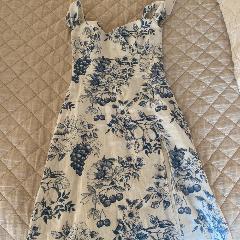 Reformation Blue Floral Midi Dress on Cream